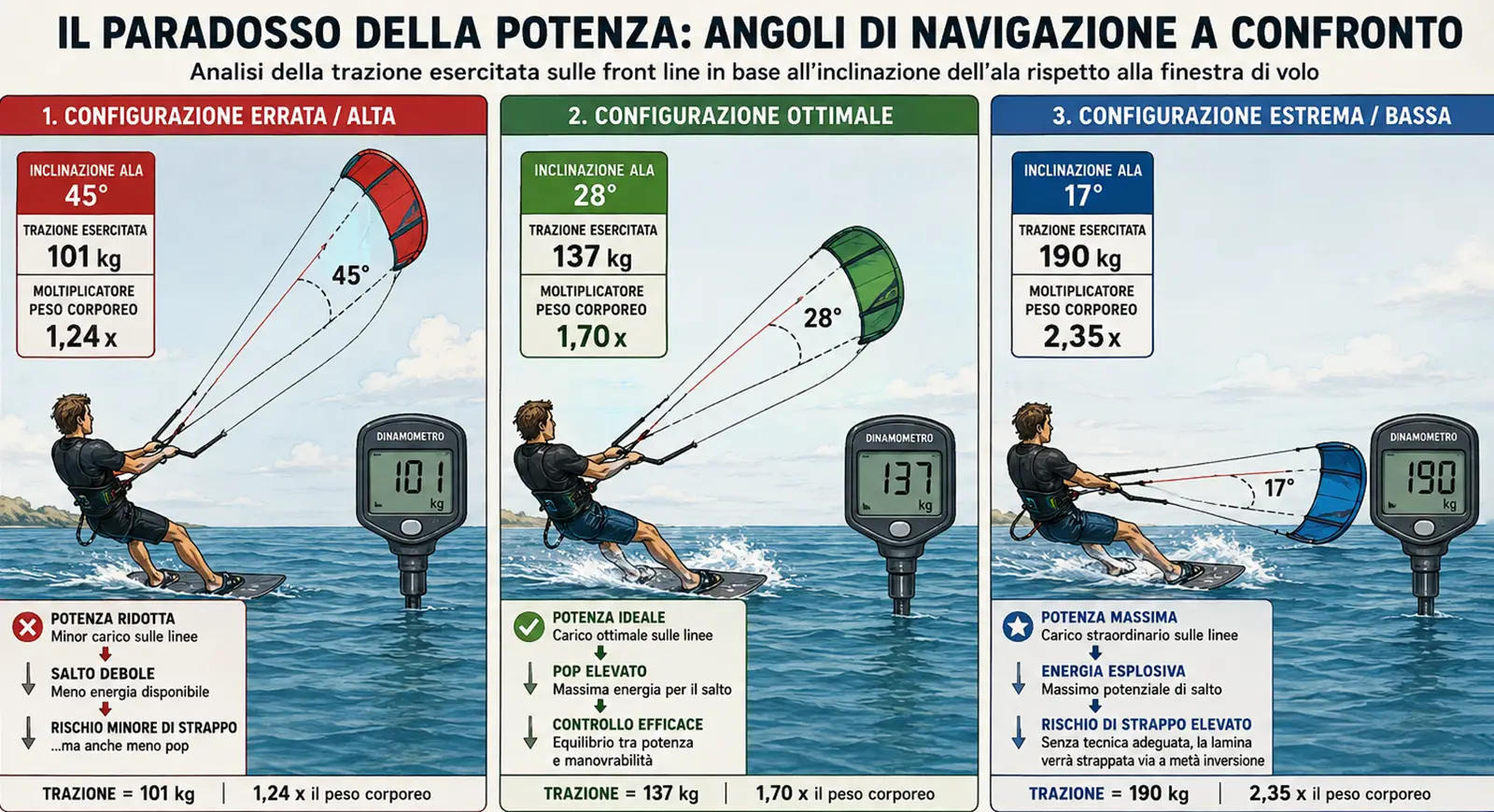 Saltare con kite grandi - Potenza angoli di navigazione